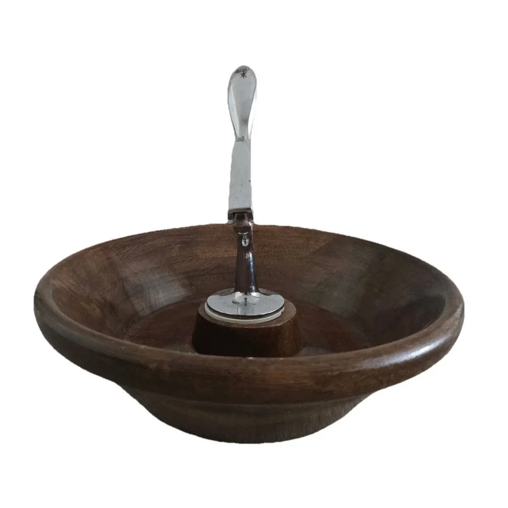 Vintage Nutcracker Bowl Walnut Brown Chrome 9.5
